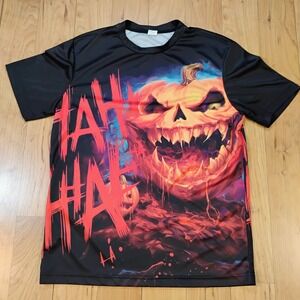 Halloween Jack O Lantern Boy's Size Small Graphic Tee Shirt Unbranded Orange/Blk
